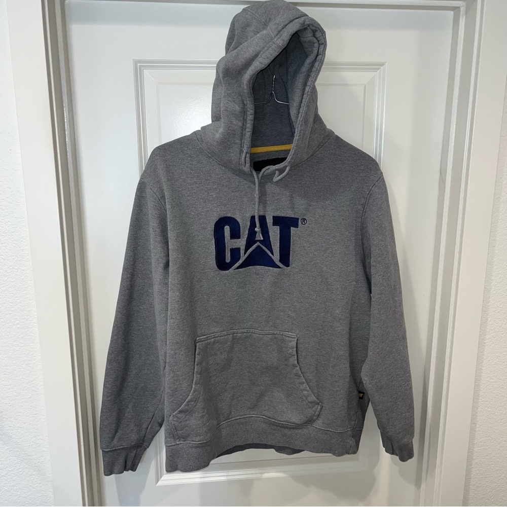 CAT Sweatshirt hoodie Adult sz XL Gray Caterpillar Machinery Work Wear pullover